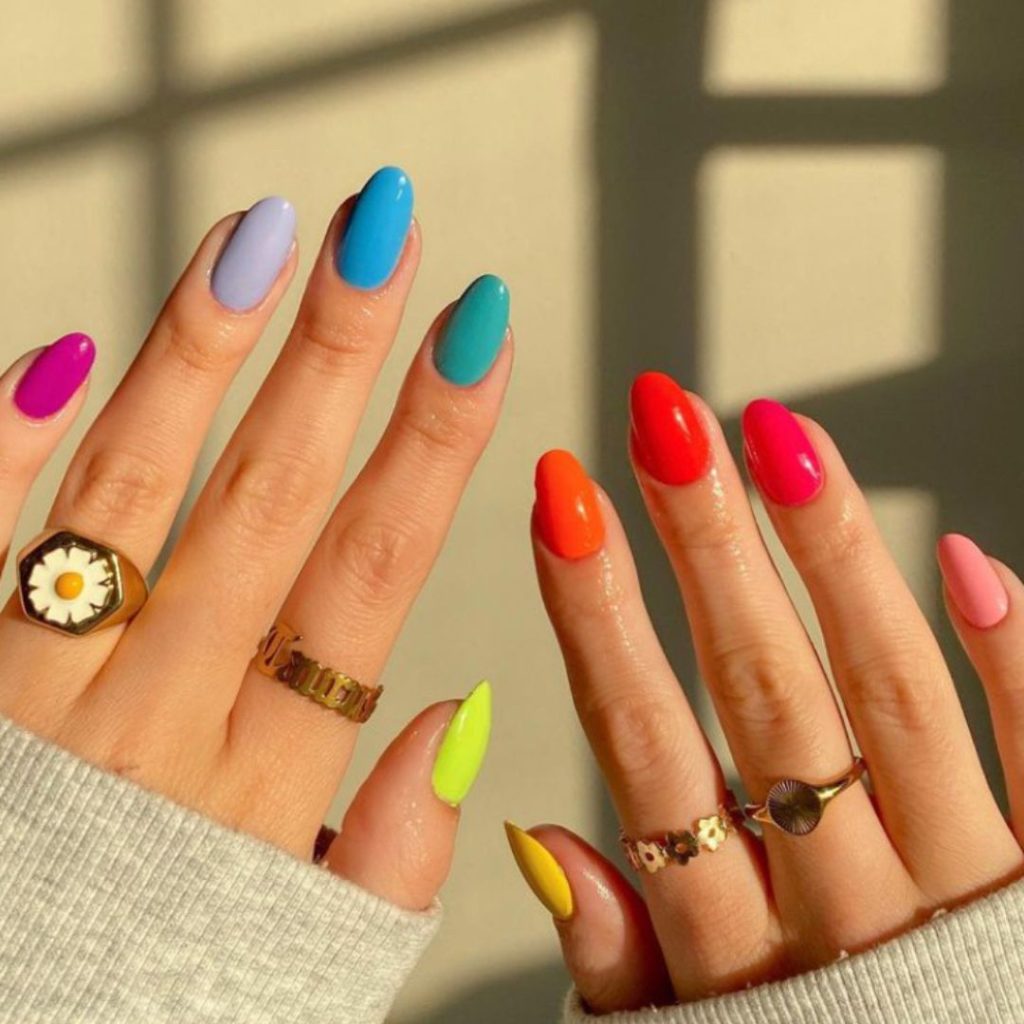 Multi color mani - beach vacation nails