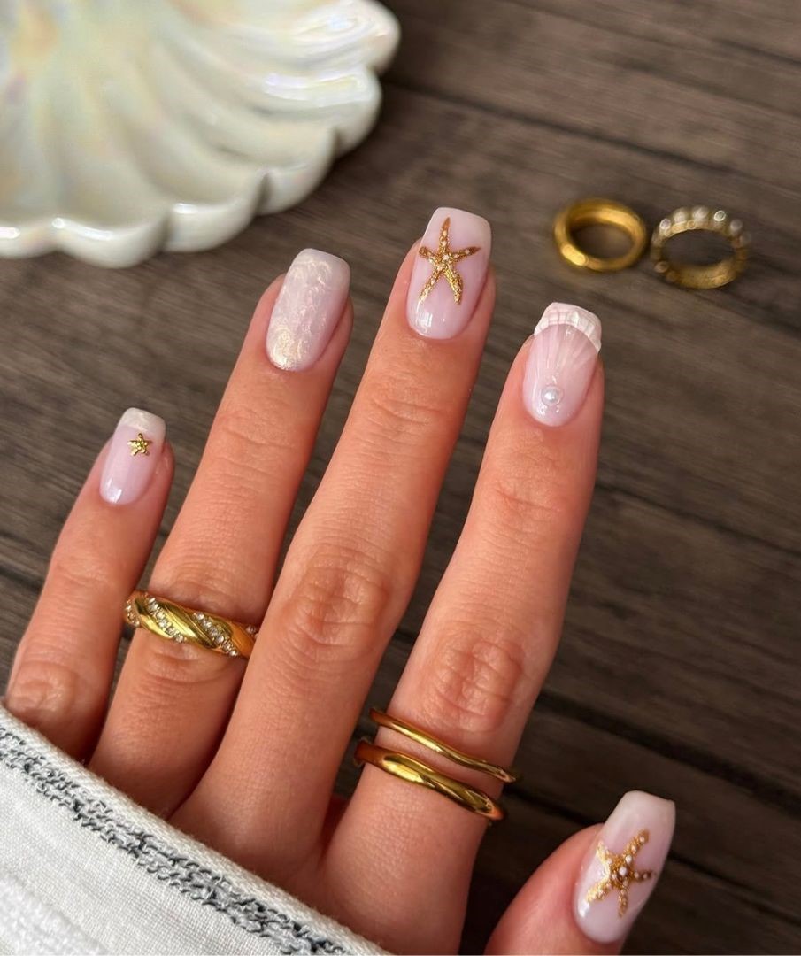 pearl starfish beach vacation nails