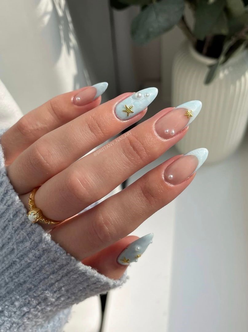 blue mermaid french nails