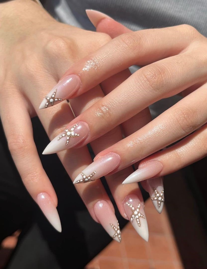 white coastal french nails