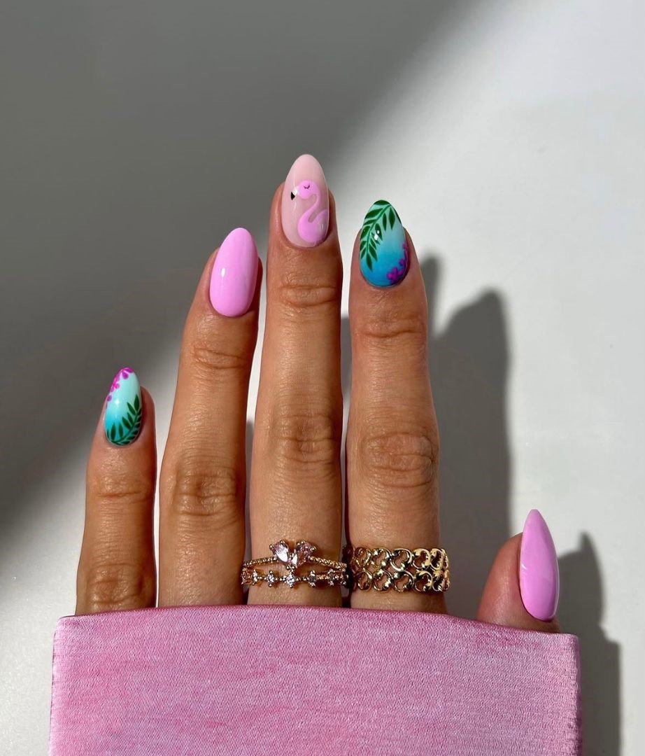 tropical flamingo nails