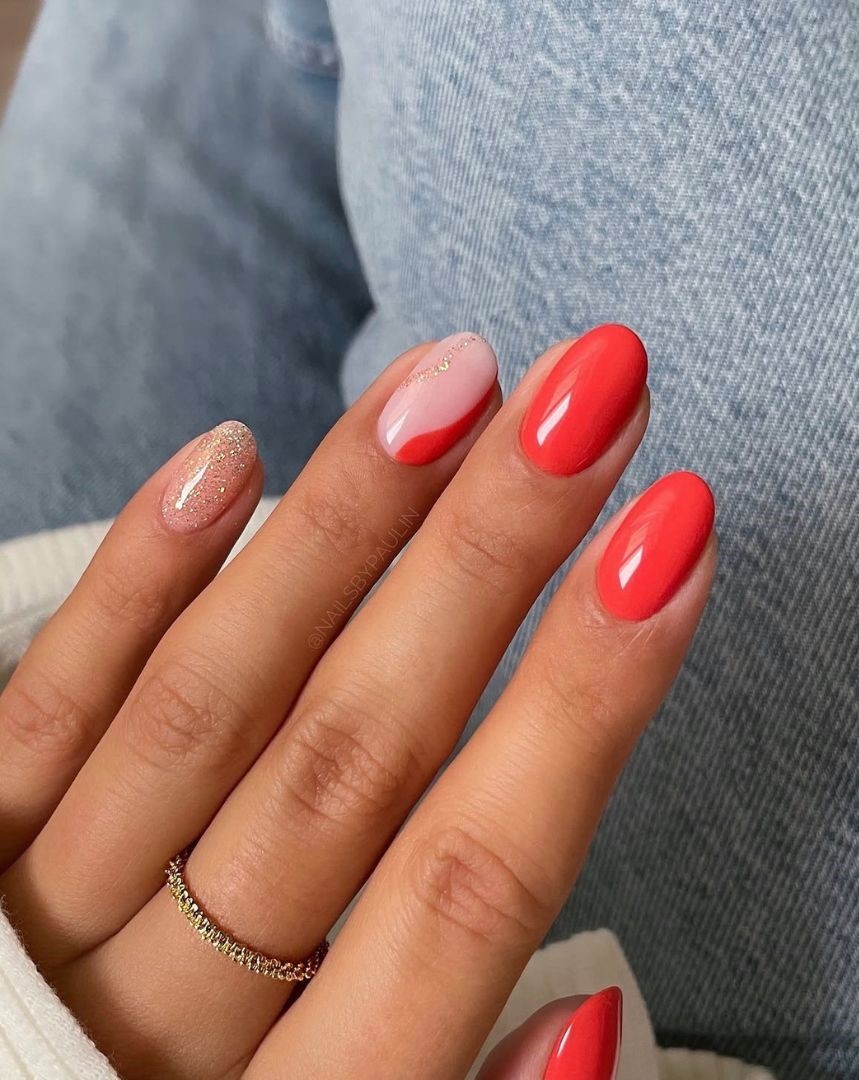 bright coral summer nails