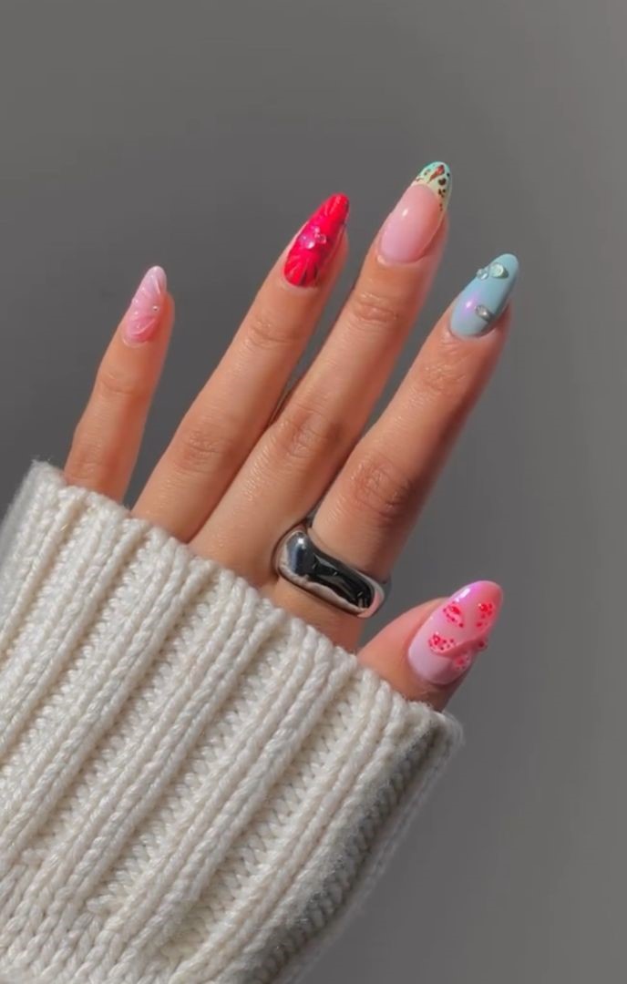 colorful beach vacation nails