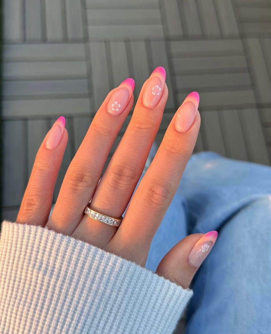pink sunset by the beach frenchies