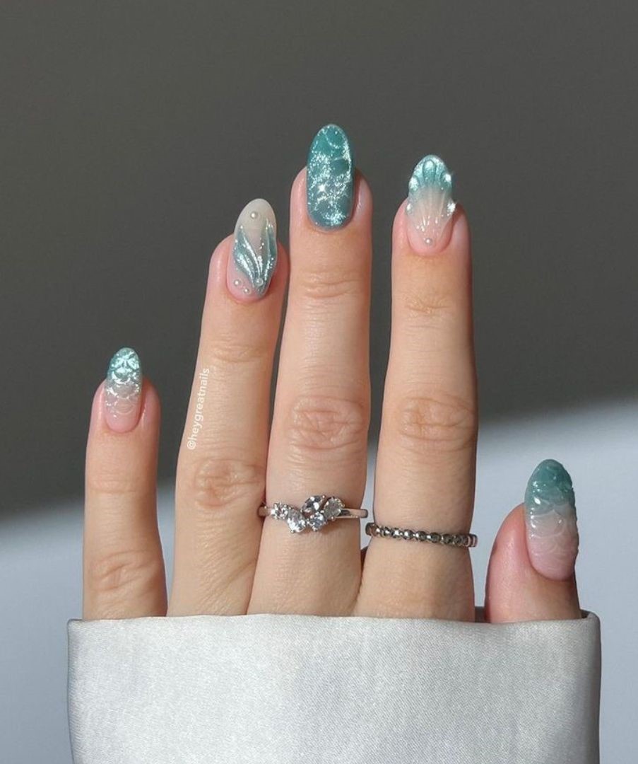 blue mermaid nails