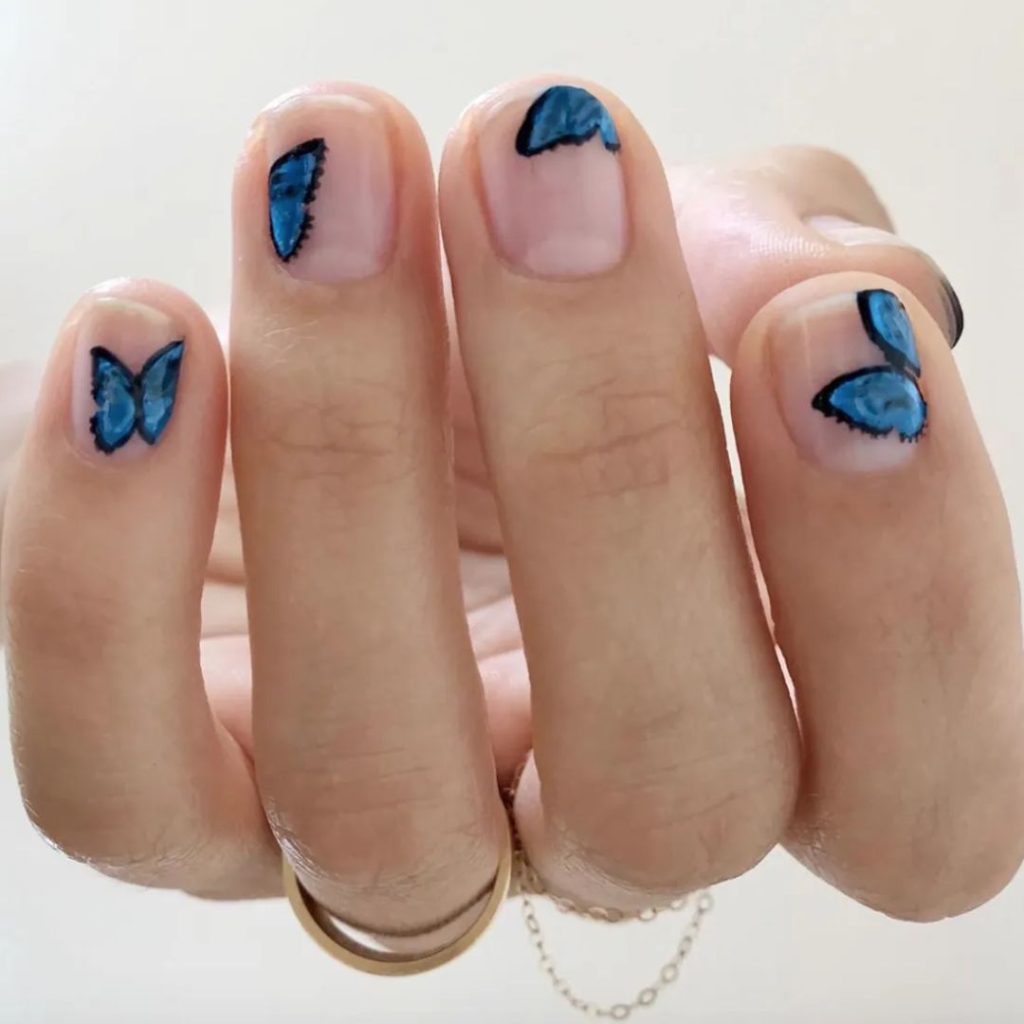 Blue Butterfly Nails