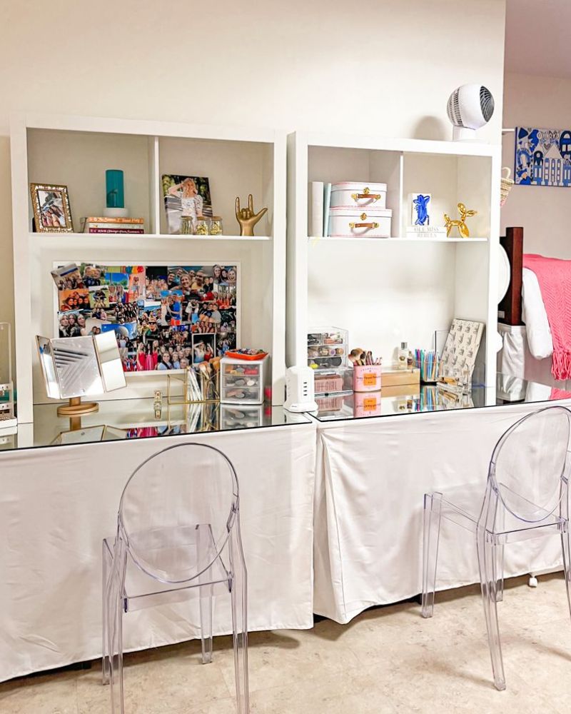 white desk area with hutch