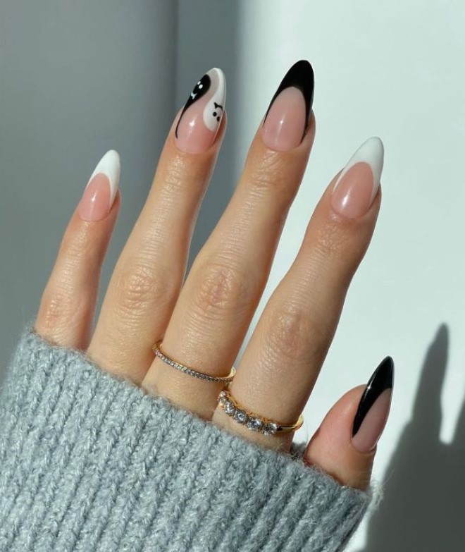 Black and white ghost nails