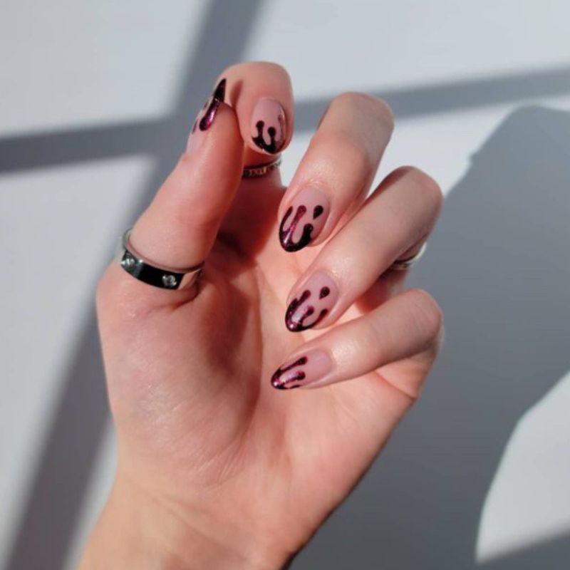 red bloody tips - cute Halloween nails