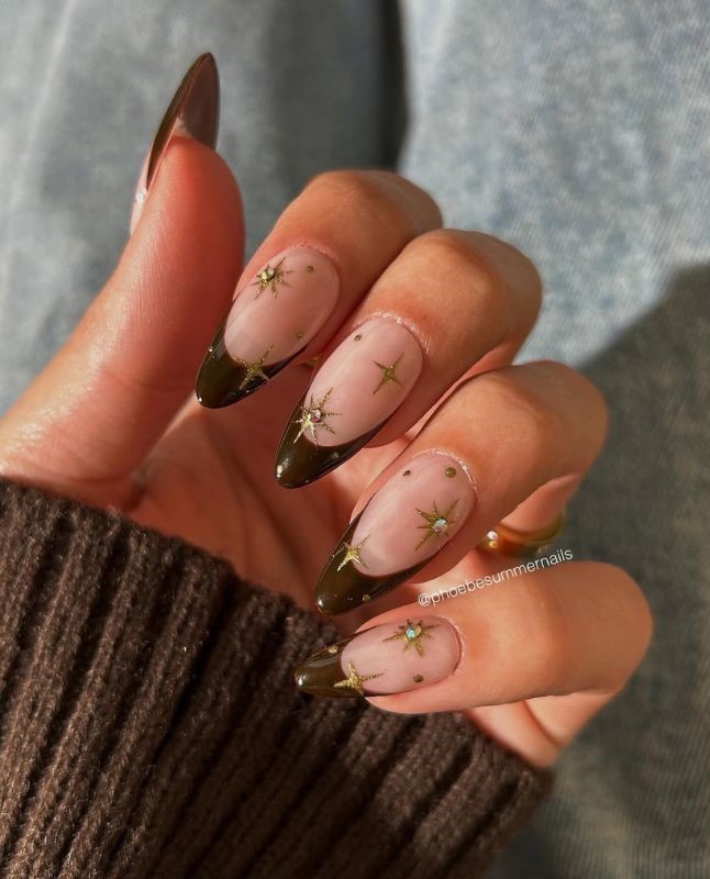 brown fall french nails