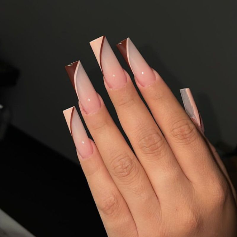 brown nude french tips