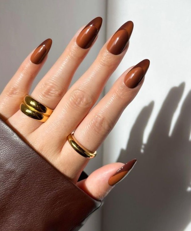 brown ombre fall french tip nails