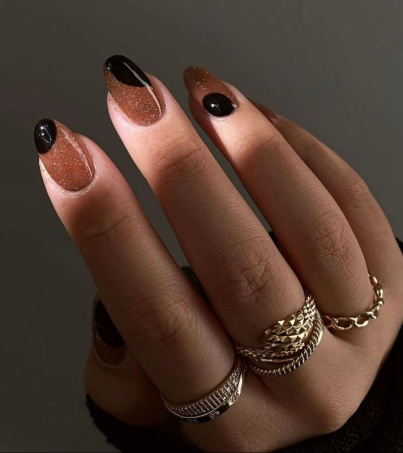 Brown and black tone nails
