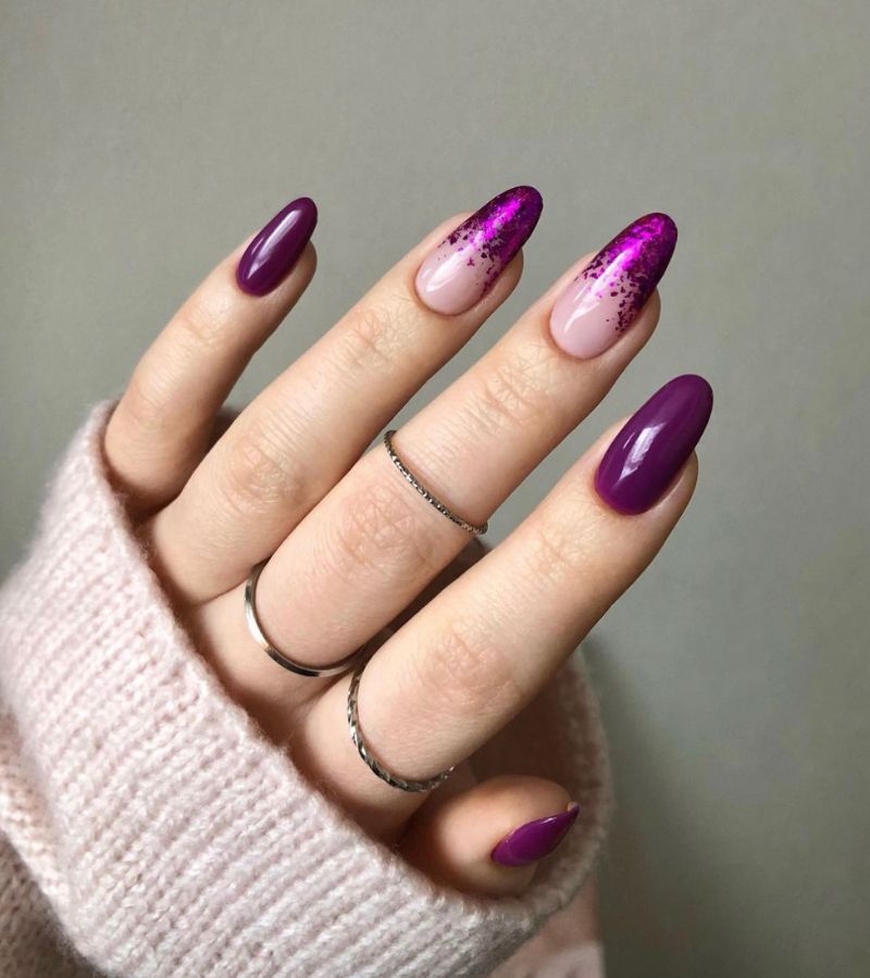 Glossy purple winter nail designs 