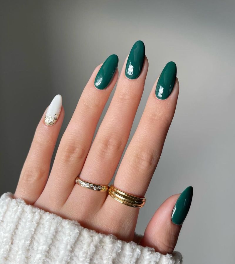 Green and white nails