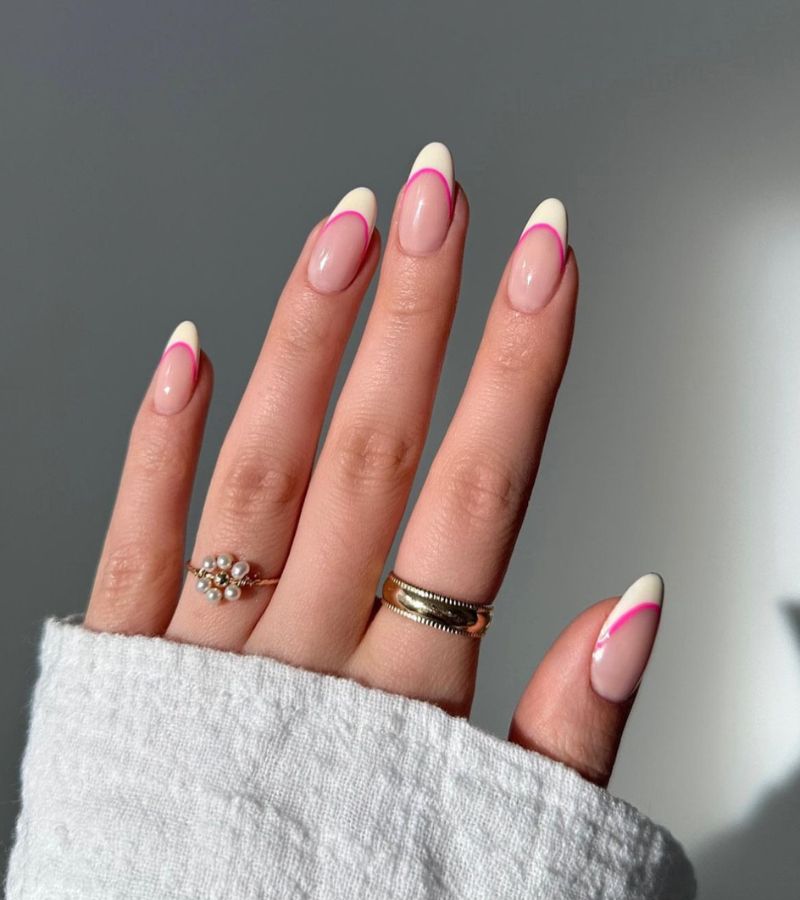 White tips with bright pink underline 