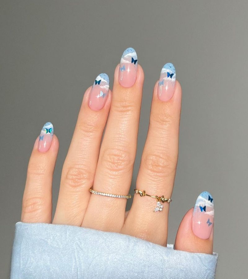 Pastel Blue French Nails 