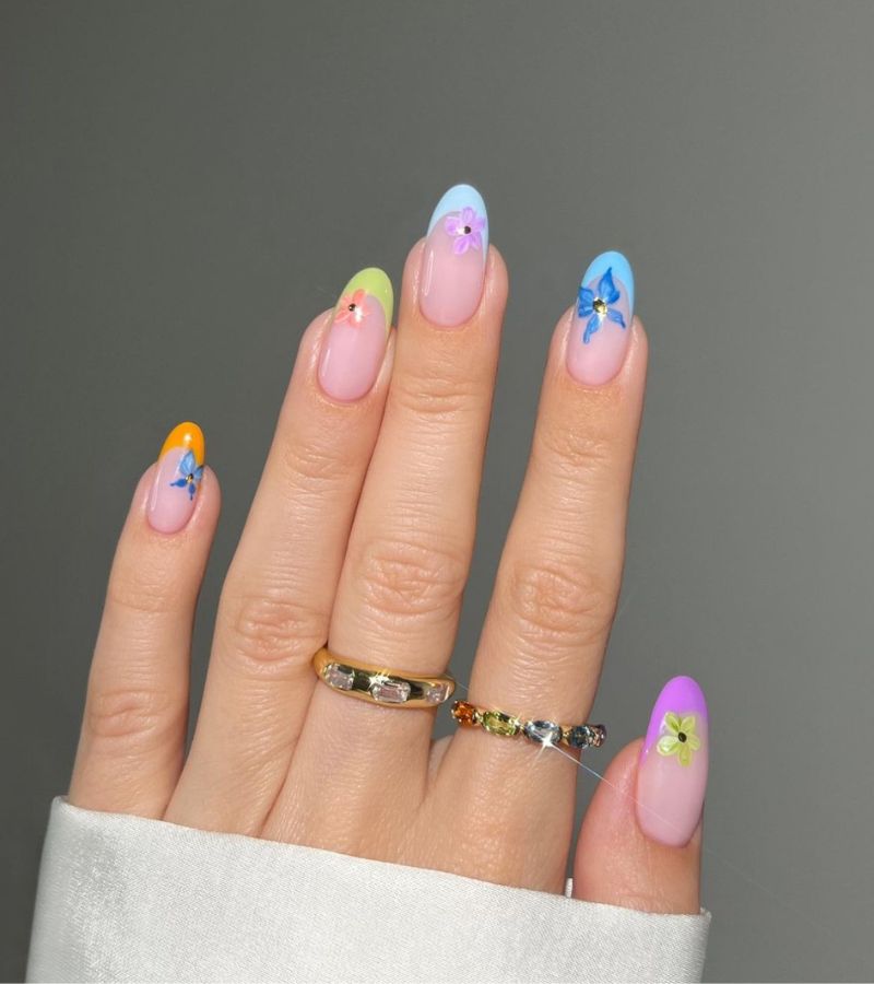 Pastel French nails with butterflies 