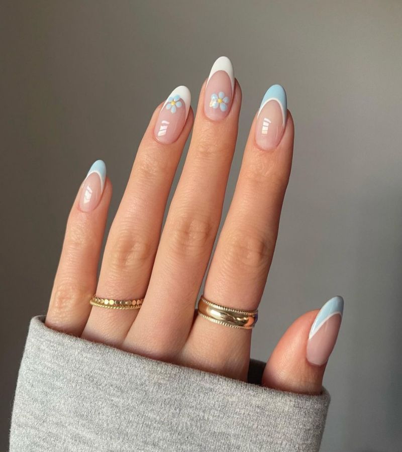 Pastel Blue and White French Nails