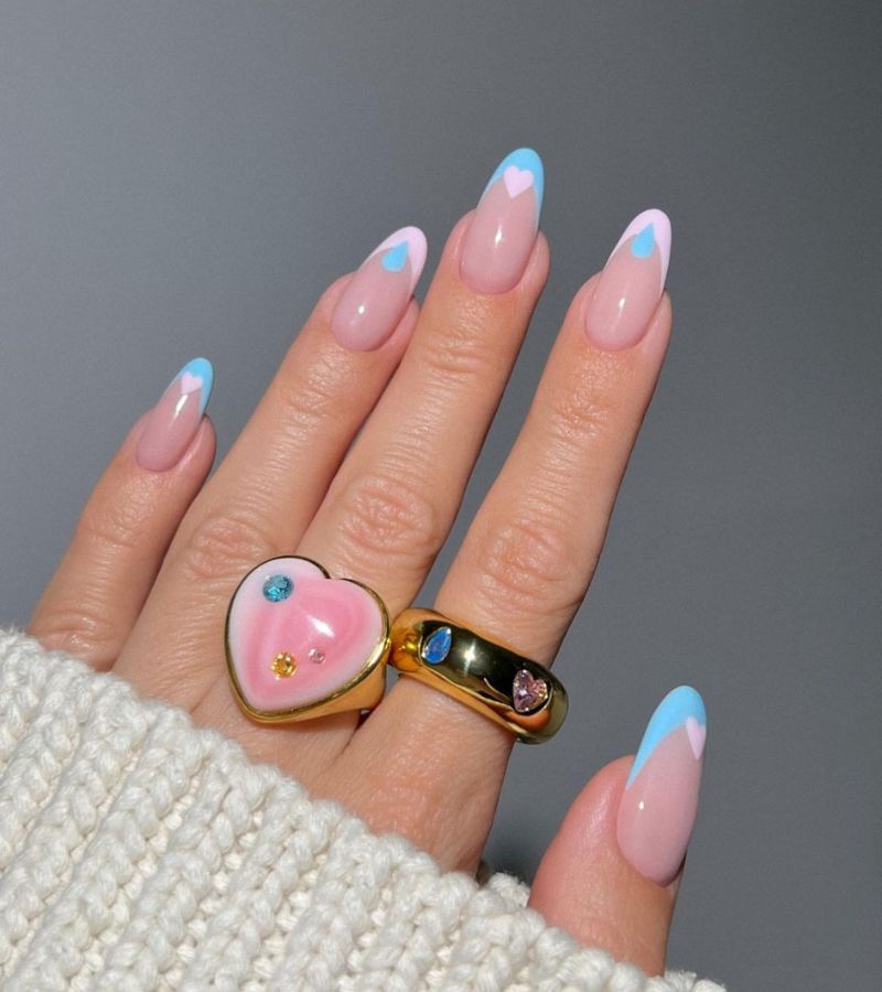 Pastel blue and pink French nails 