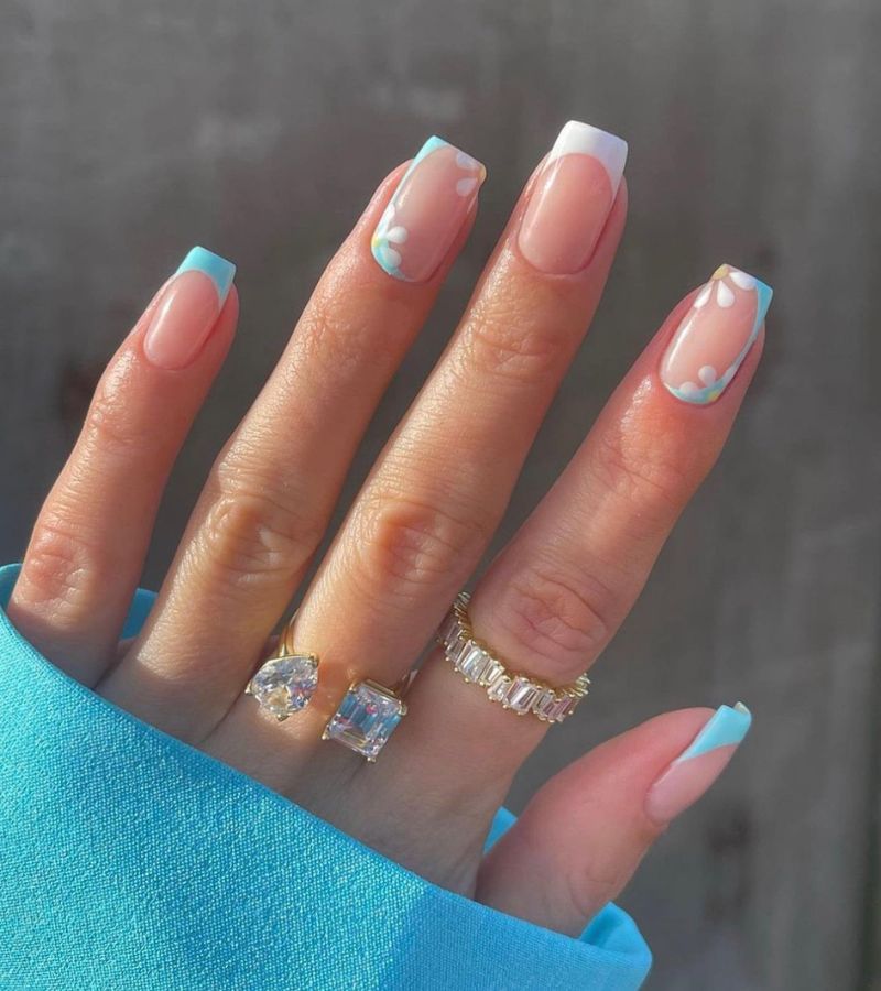 Blue Nails - Pastel French Nails 