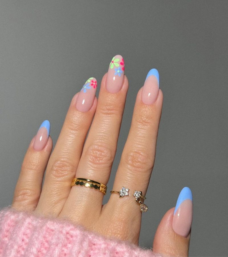 Pastel French Blue Nails 