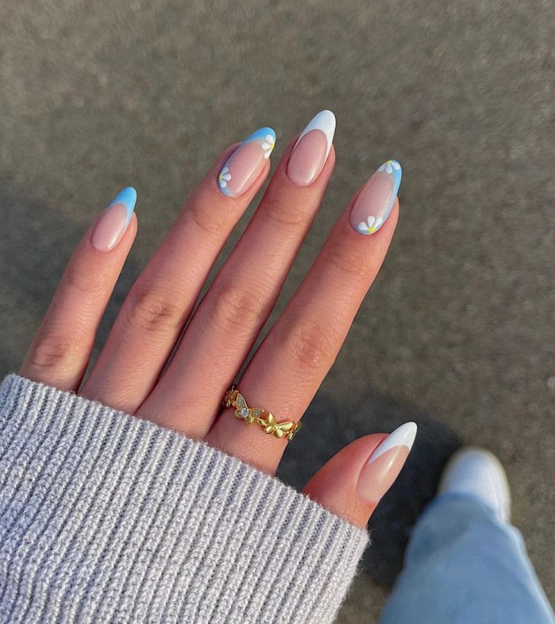 White and Blue Tips - Pastel French Nails 