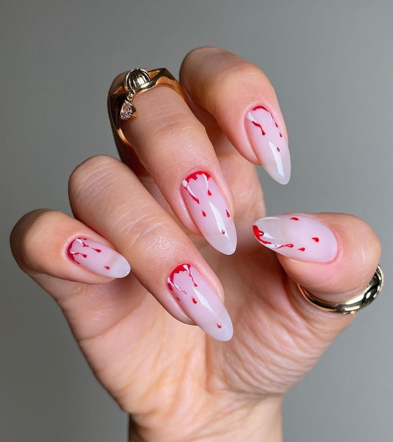 Scary Teeth Blood Drip Nails