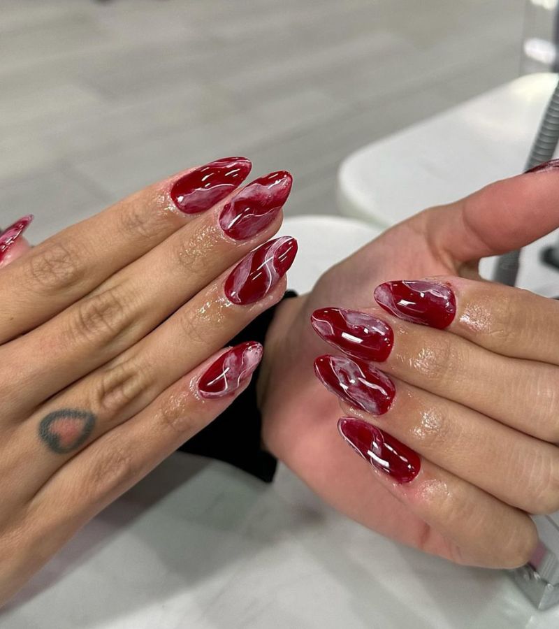 Red Swirls - Blood Drip Nails