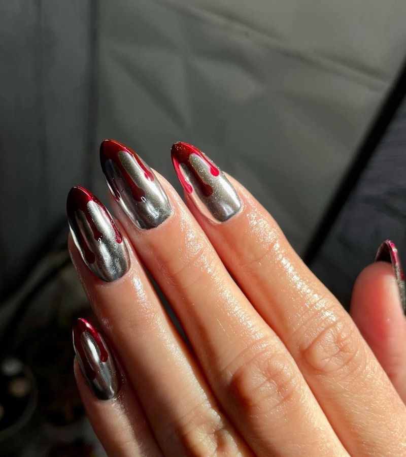 Chrome Blood Drip Nails 