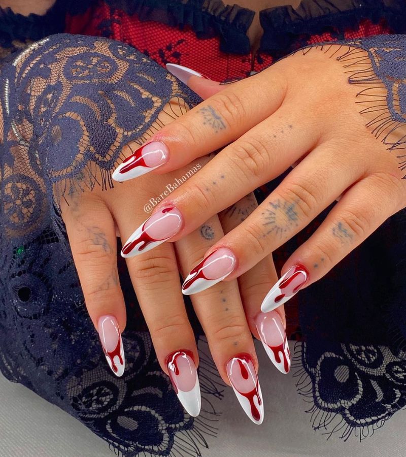 White French with Red Drips