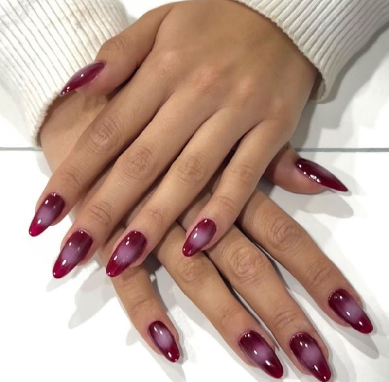 Cherry red nails with pink in middle