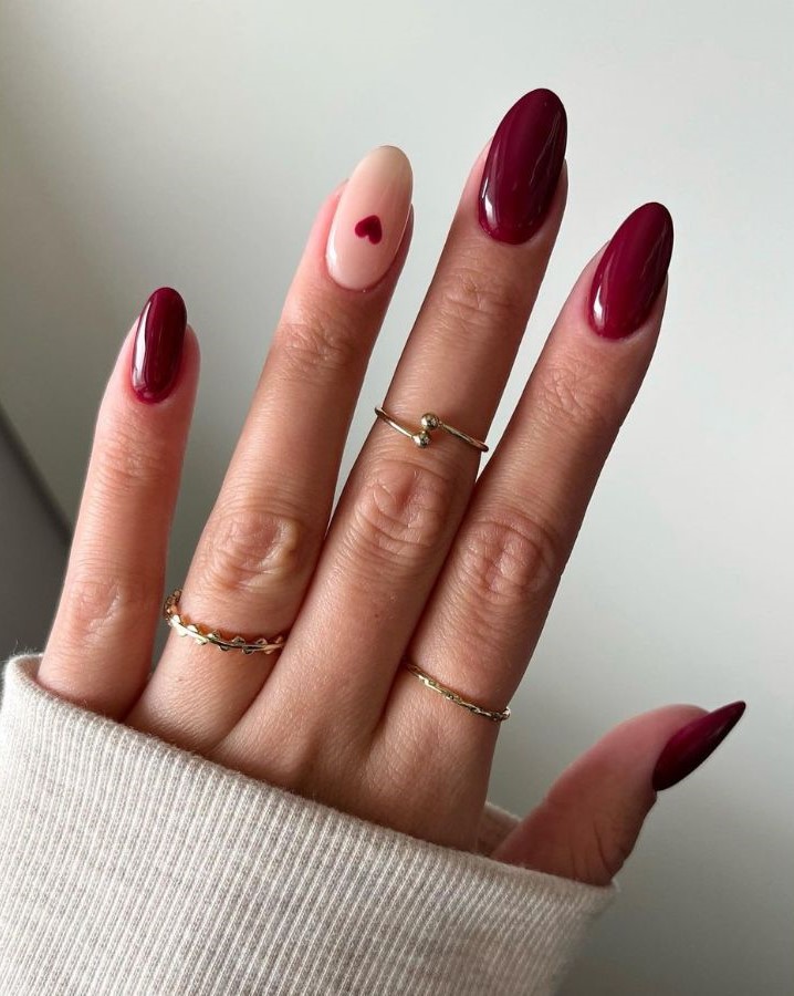 Berry Nails with a small heart