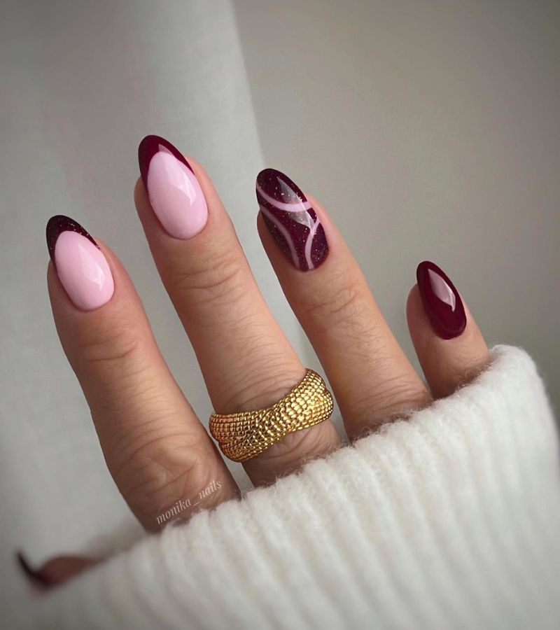 Burgundy with Pink nails