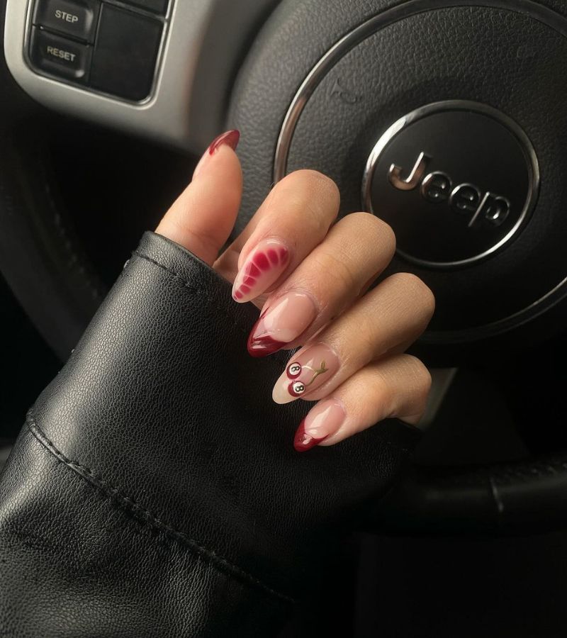 Cherry Red Abstract Nails 