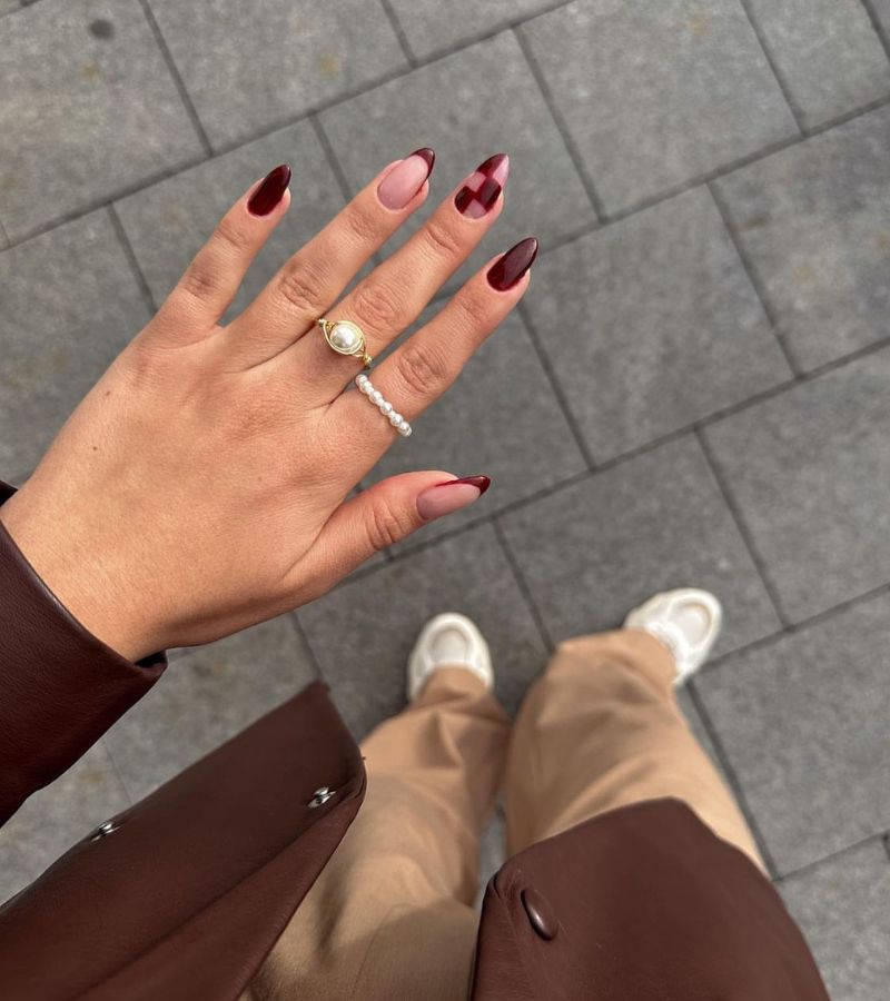 Cherry Red Checkered Nails 