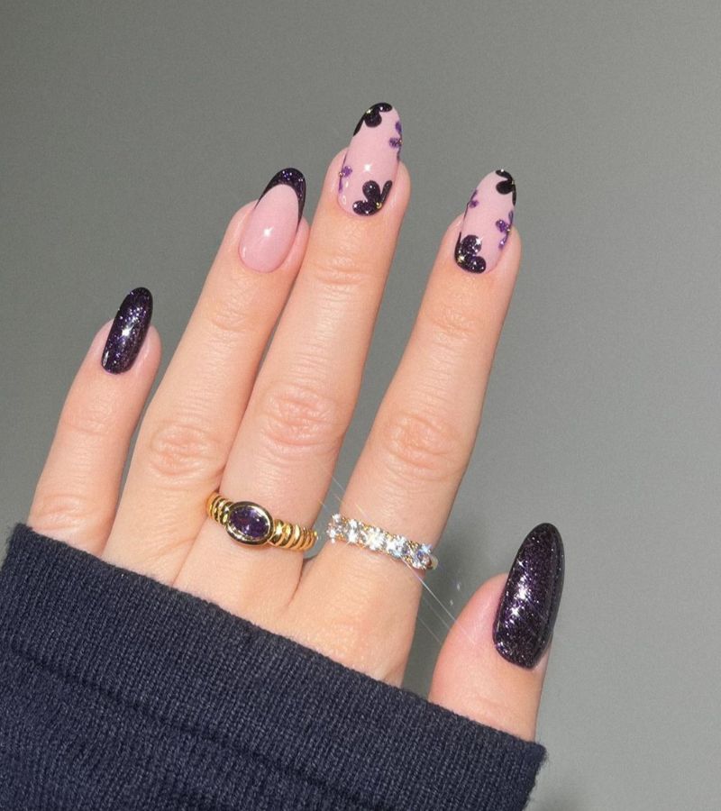 Sparkly Purple floral nails