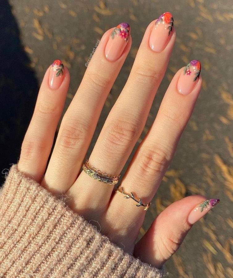 fall floral tip nails 