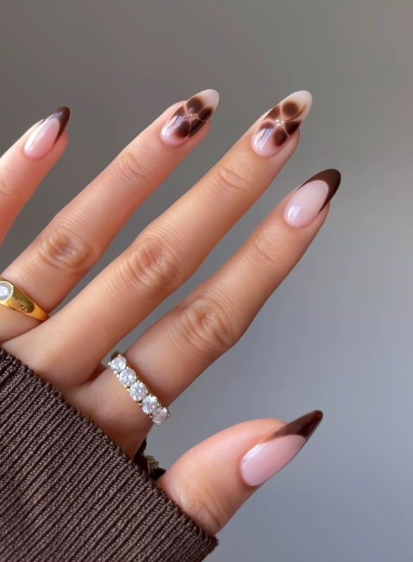 brown floral nails 