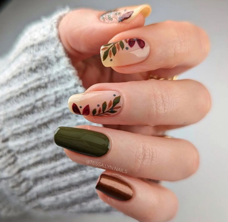 green and yellow nail designs