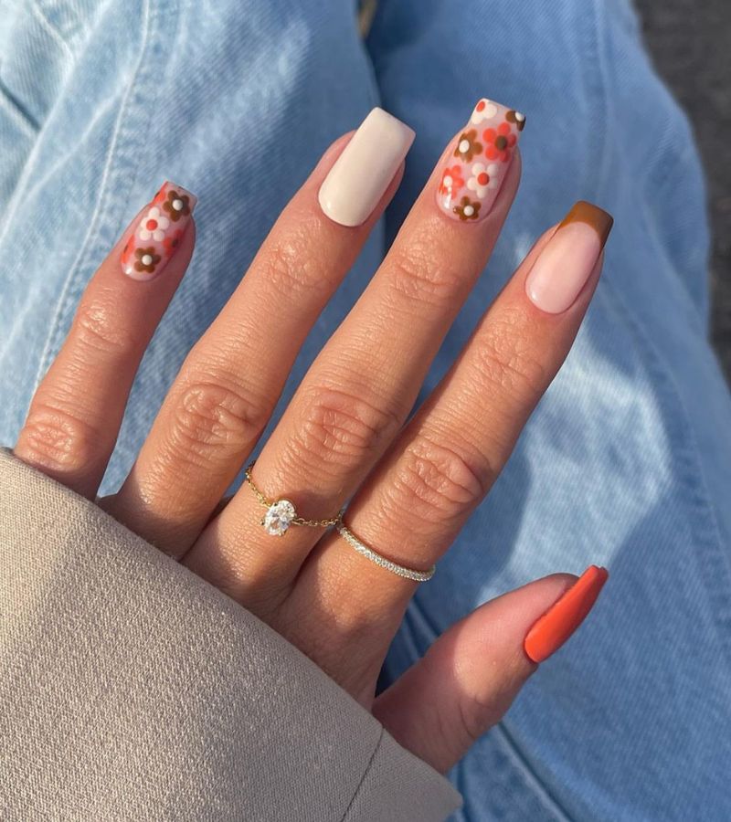 pumpkin spice fall floral nails