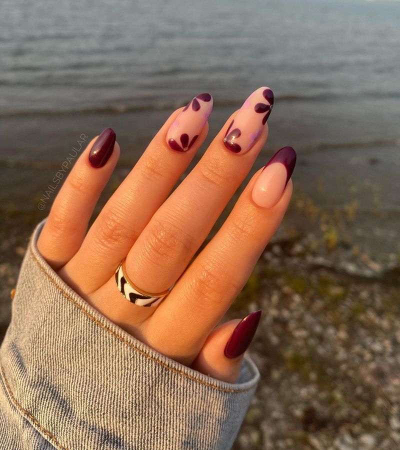 Purple fall floral nails