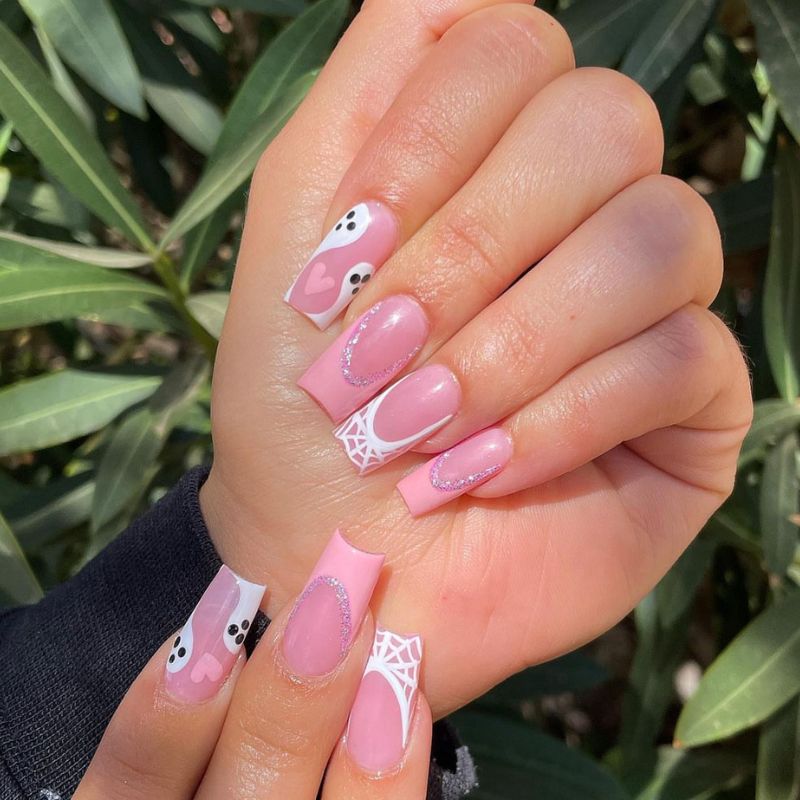 Pink and white ghost nails