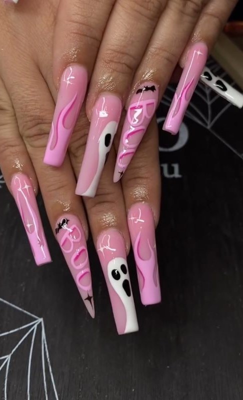 Pink Boo Nails 