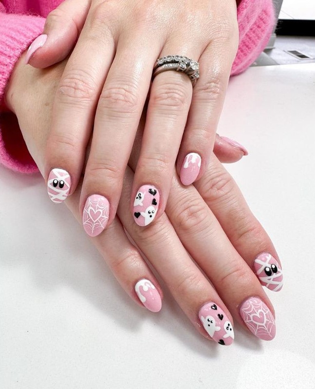 Cute Pink Halloween Nails