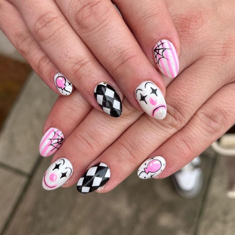 Pink Clowns Nails 