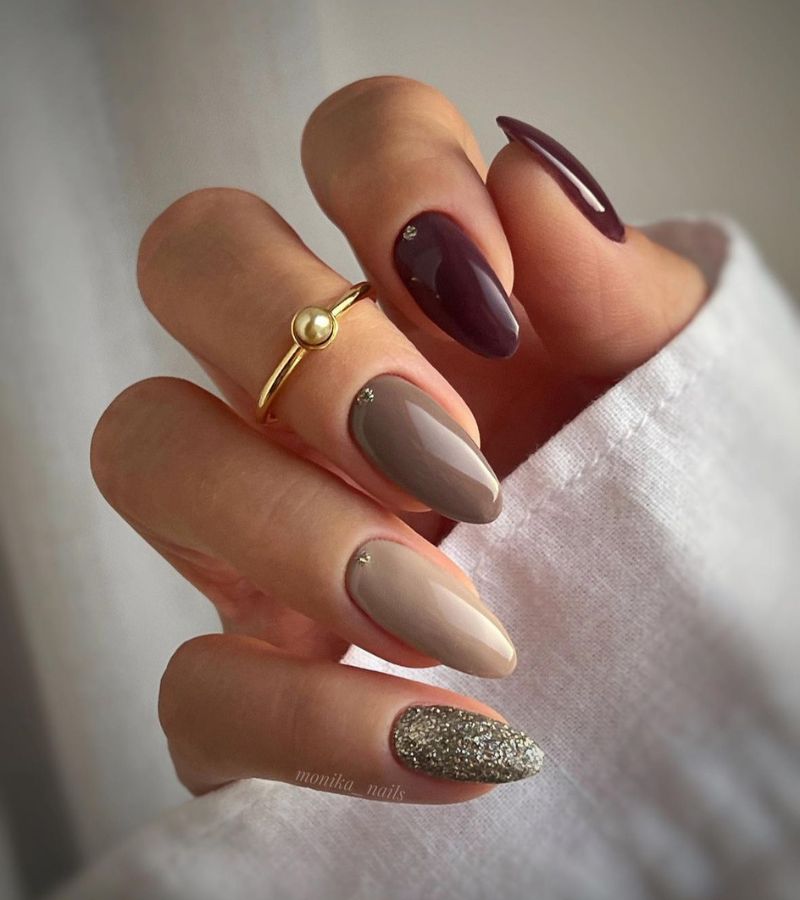 taupe tone colors with glittery accent nail