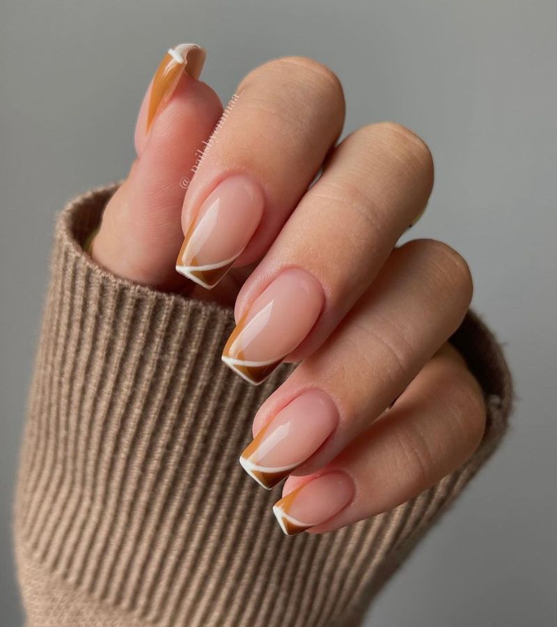 toffee brown two tone french tips 