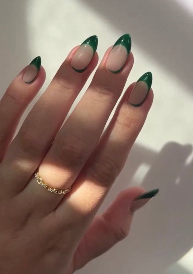 Dark Green Almond Nails 