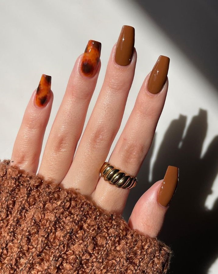 Pumpkin Spice Tortoise Nails 